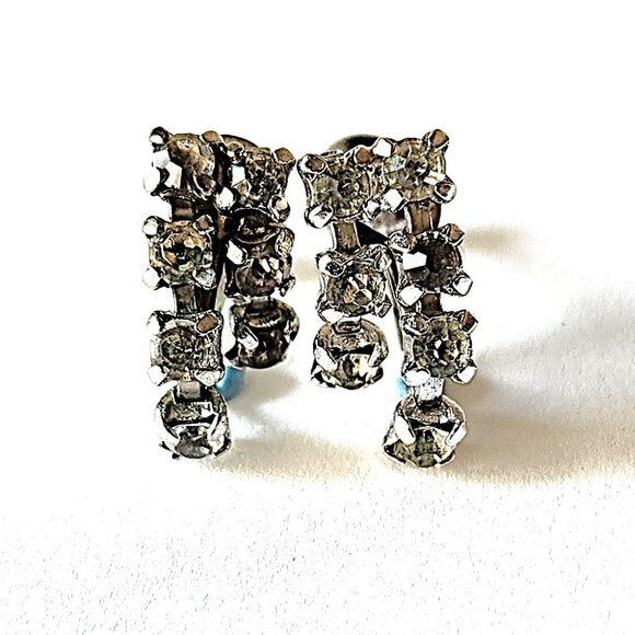 Vintage rhinestone screw back earrings - Picture 2 of 8